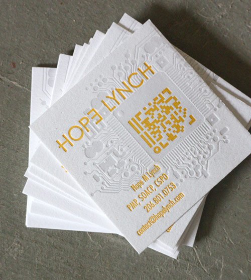 03 business card designs square letterpresscard in 25 Examples of Business Card Designs with QR Code