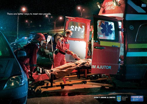 Bucharest Traffic Police: Meet New People, Stretcher - controversial print ads