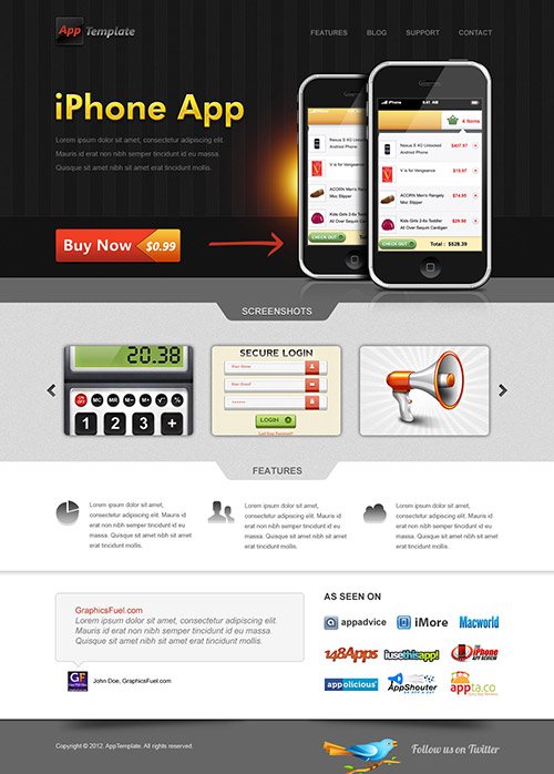 iPhone App PSD Free Website Template