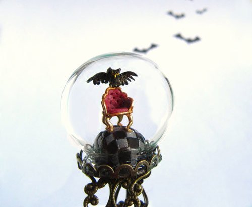 Halloween Ring - Owl and Armchair on Checker Floor