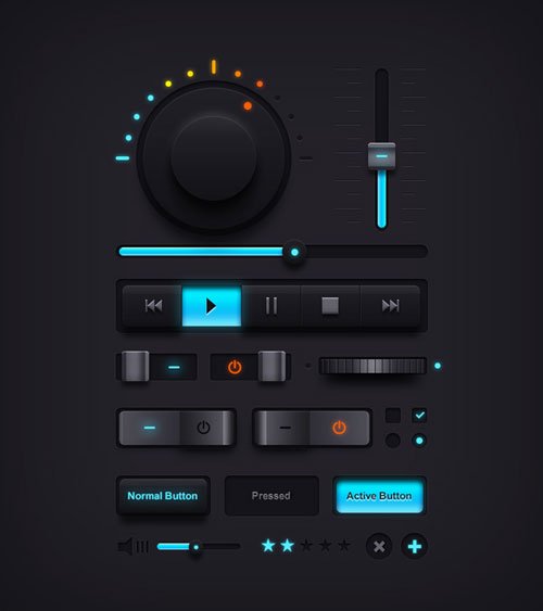 Dark Music UI Elements PSD