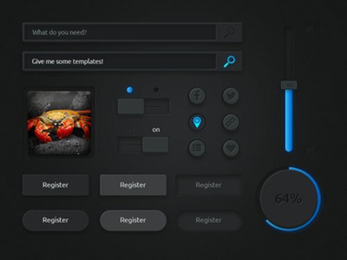 Dark UI kit + PSD