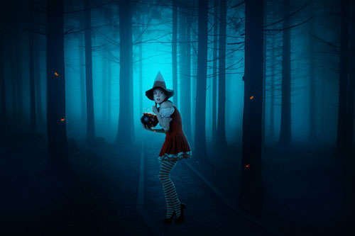 Create a Dark Photo Manipulation of a Young Witch in a Forest